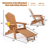 TALE Folding Adirondack Chair With Pullout Ottoman With Cup Holder, Oaversized, Poly Lumber,  For Patio Deck Garden, Backyard Furniture, Easy To Install,.Banned From Selling On Amazon